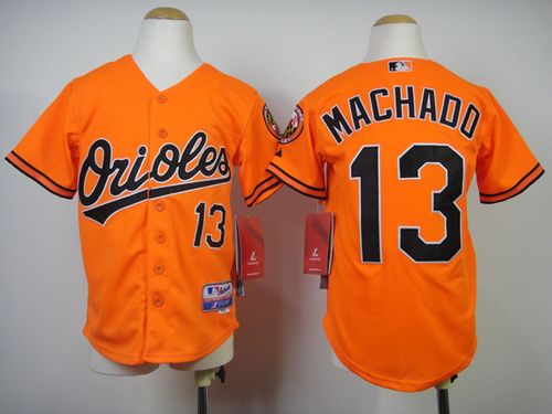 Orioles #13 Manny Machado Orange Cool Base Stitched Youth MLB Jersey - Click Image to Close